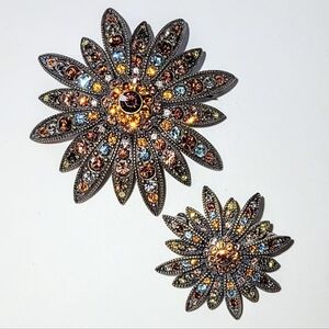 JOAN RIVERS STARBURST SWAROVSKI  CRYSTAL BROOCH SET